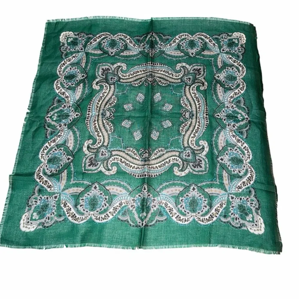Vintage Green Paisley Floral Square Scarf Boho Cottagecore Bandana hair purse